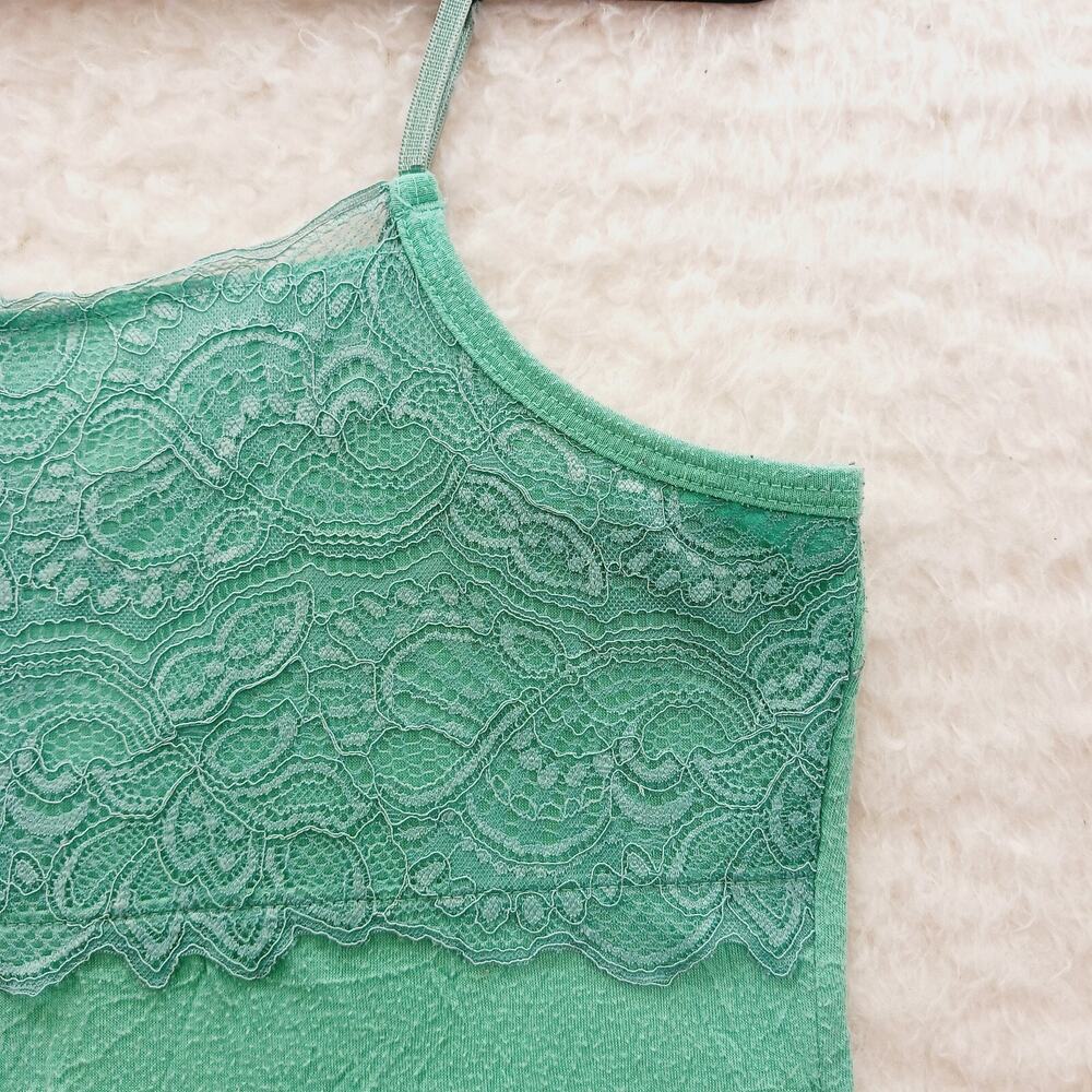Cami Blouse Top Mint Lace Babydoll Crinkle Fairy Cottagecore Coquette Y2K Size L - Picture 4 of 11